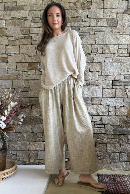 Loom & Thread Pin Tuck Pant Washed Oat /41=